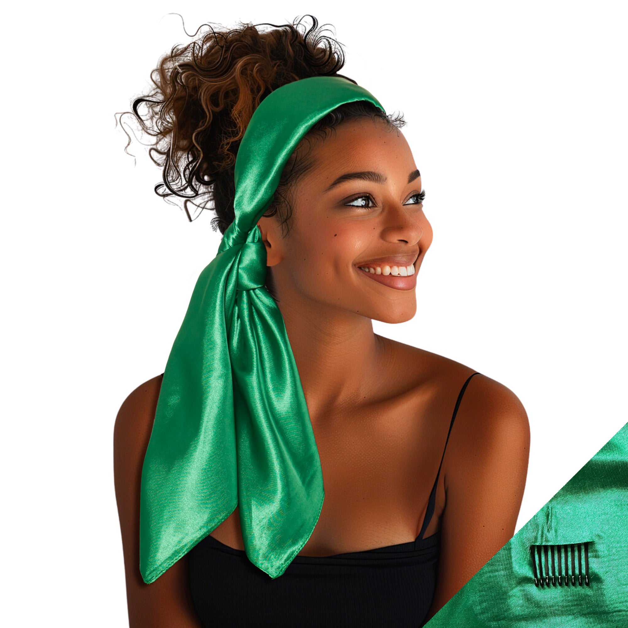 Large Satin Non-Slip Scarf Headband - Green Solid | SWAY