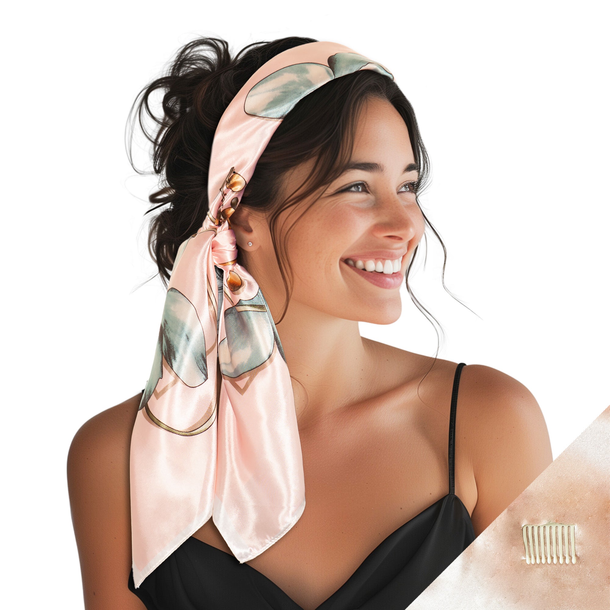 Large Satin Scarf Headband - Pink Flower | SWAY display picture 2