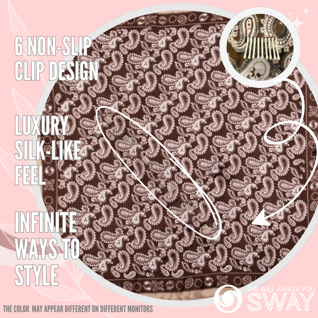 Brown paisley design scarf laid flat to show design