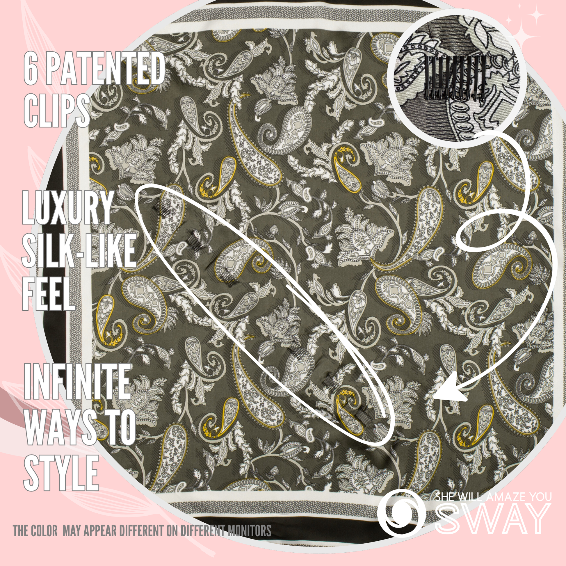 Green and black paisley satin non-slip headband laid flat