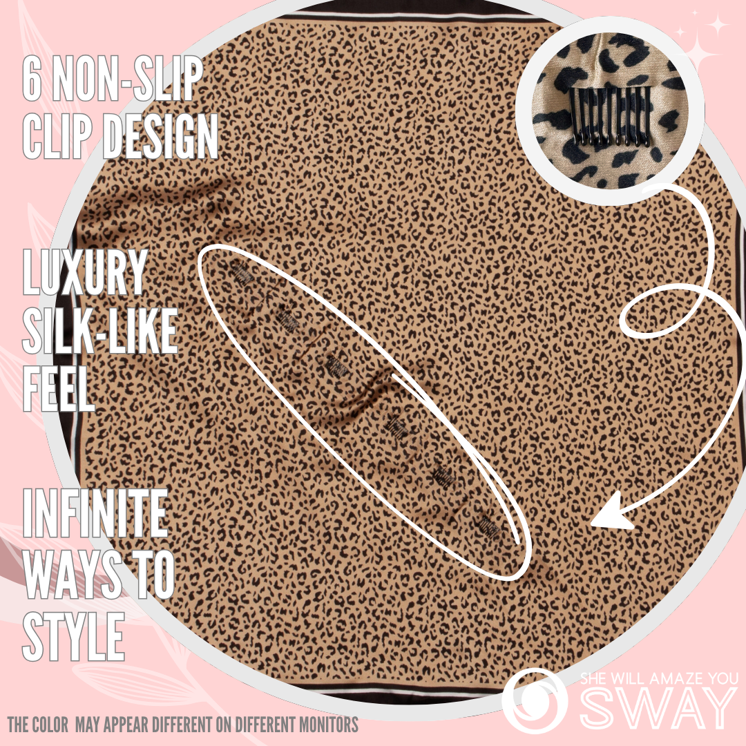 Leopard print headband laid flat to show design and clips 
