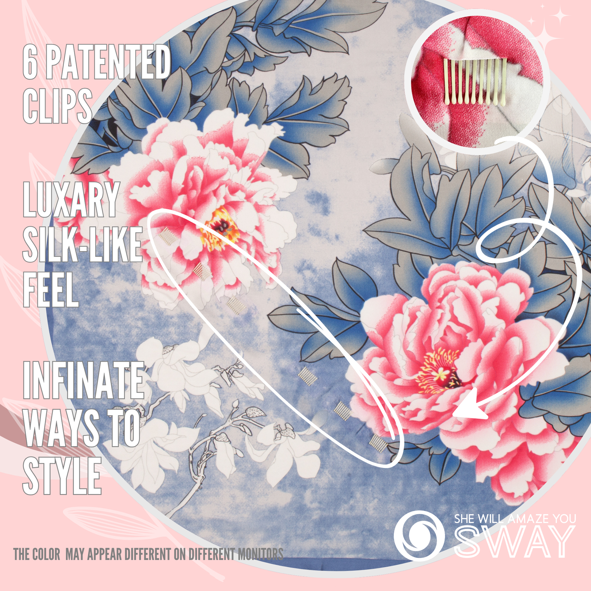 SWAY small satin scarf headband pink and blue design view