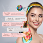Woman wearing a colorful headband with product features 