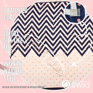 blue & pink polka dot & zigzag pattern silky scarf laid flat