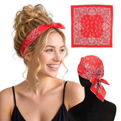 Cotton Bandana Non-Slip Headband - Poppy Red