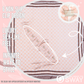 Peach circle & square design silky scarf laid flat to show design 