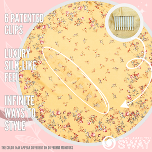 Small roses on yellow scarf laid flat showing non-slip clips 