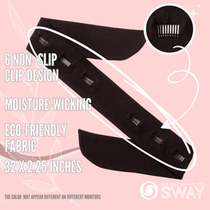 Black Short Stretch Headband Laid Flat Non-slip clip details