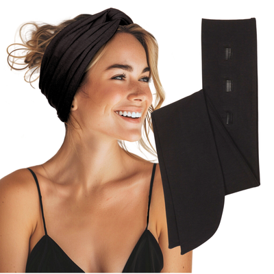 Long Stretch Non-Slip Wide Headband - Black