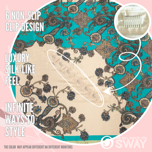 Turquoise, Champagne and green floral design non- slip headband flat