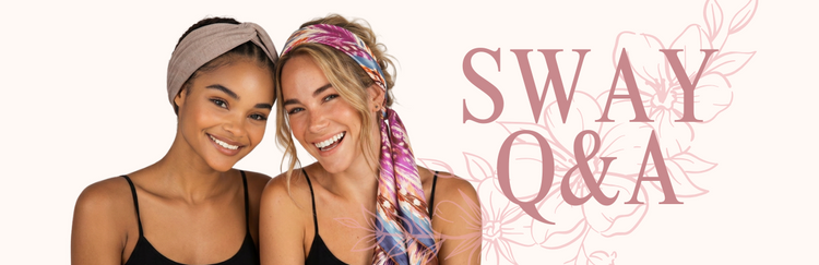 Two women with headscarves posing together with 'SWAY Q&A' text