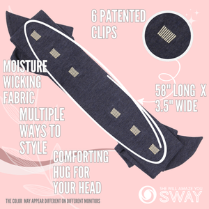 SWAY gray long stretch headband with clips laid flat 