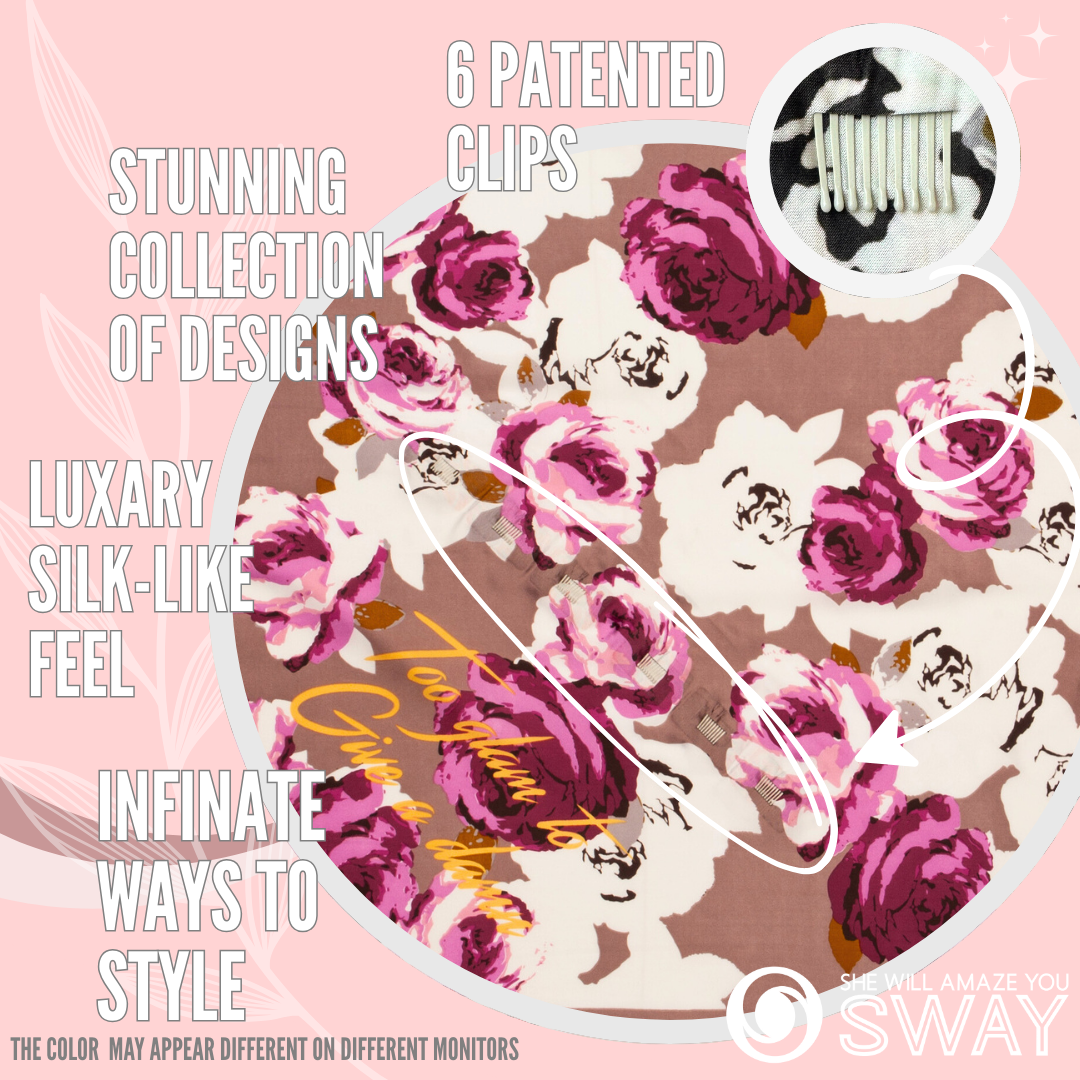 Purple and Taupe rose designed small satin scarf laid flat 