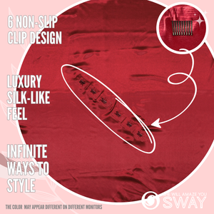 Crimson Red Solid Large Satin Scarf laid Flat non- slip clips showing