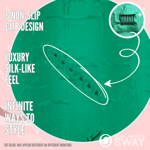 Emerald Green Solid Large Satin Scarf Laid flat with patented clips