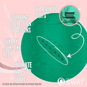 Emerald Green Solid Large Satin Scarf Laid flat with patented clips 