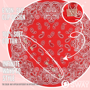 Cotton Bandana Non-Slip Headband - Poppy Red
