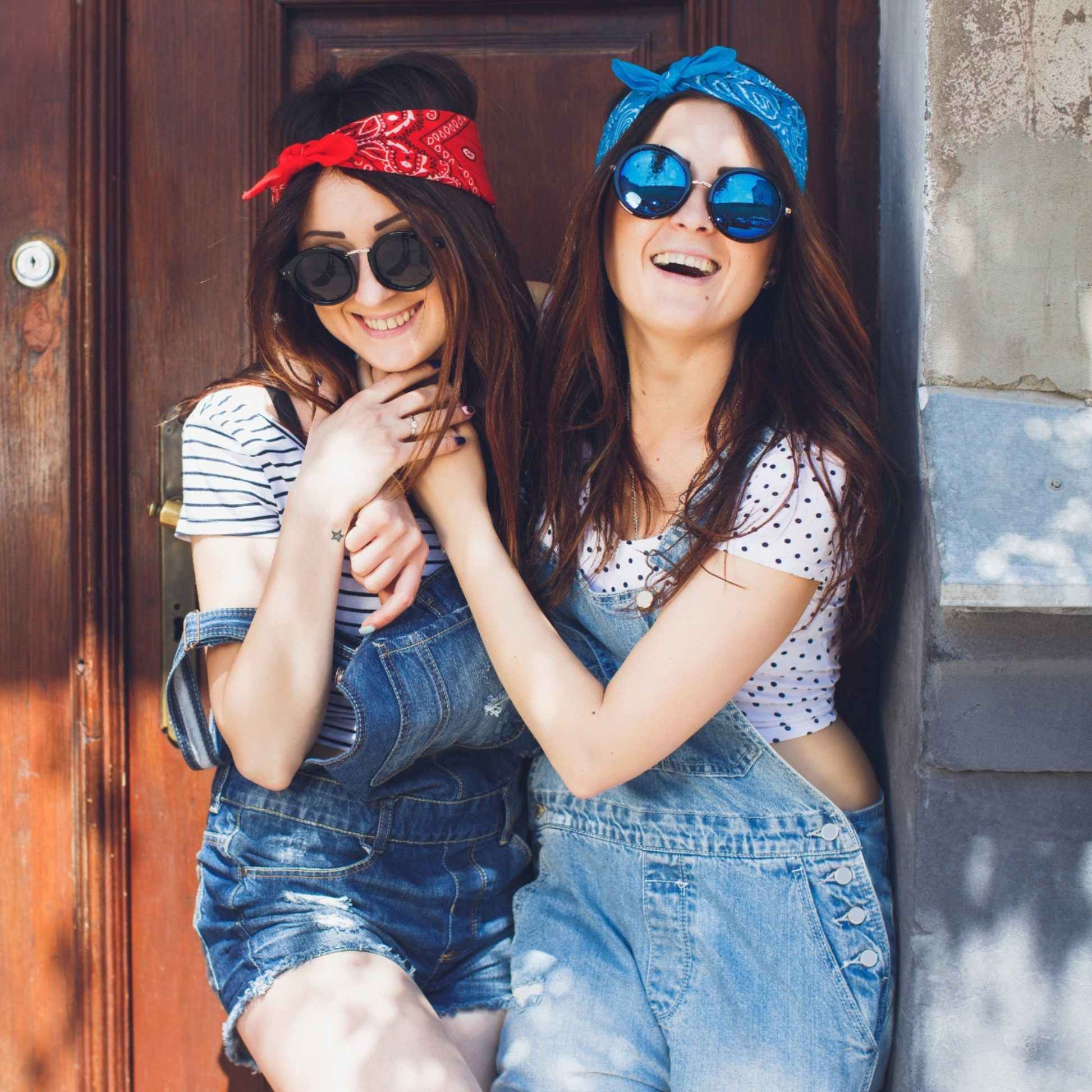 Two women wearing cotton bandanas in boho style 