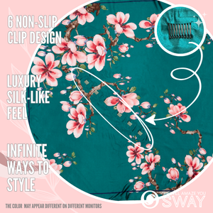 Green and Pink laid flat satin headscarf show non- slip clips
