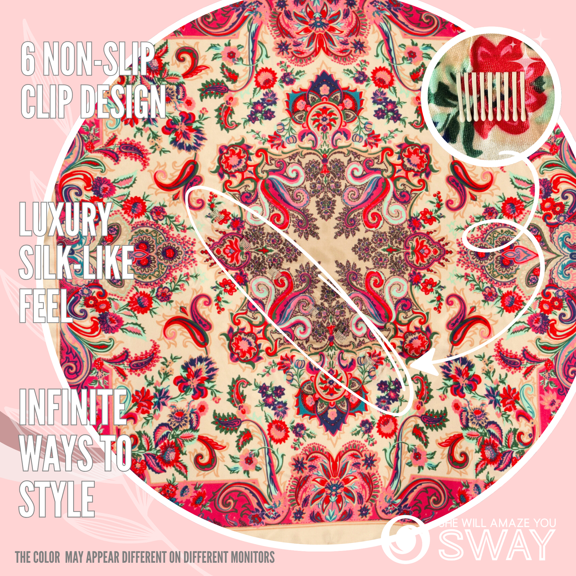 gold, pink and multicolor floral and swirl design headband laid flat