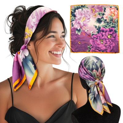 Small Satin Scarf Headband - Purple Tropics Non-Slip