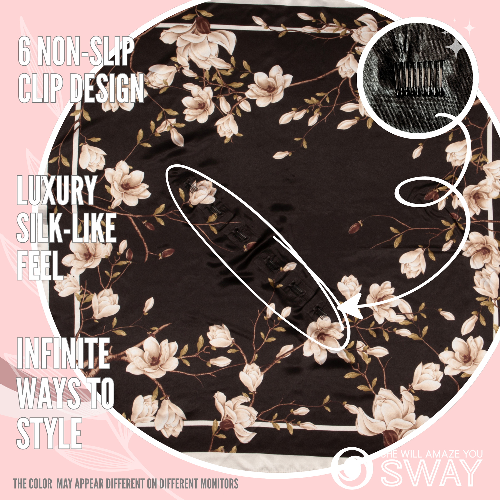 Black and White magnolia design pattern clips showing