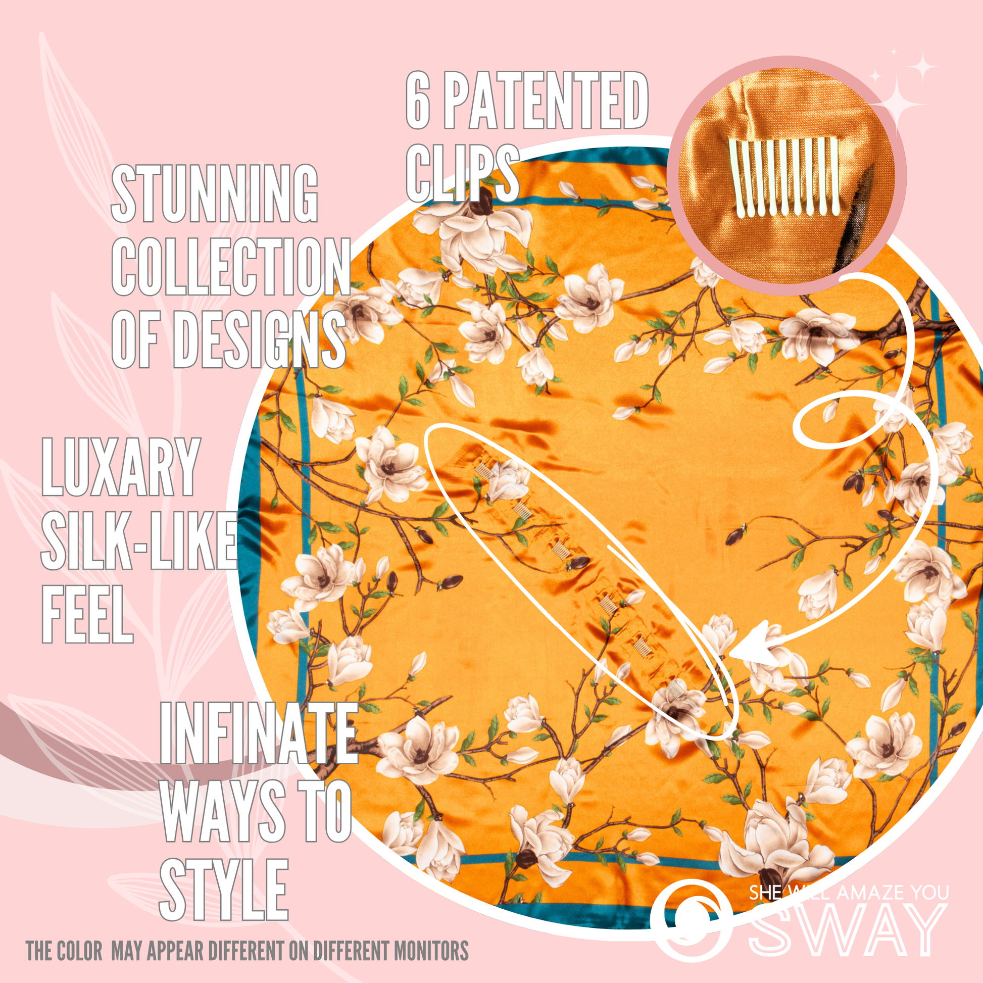 Orange and Turqoiuse magnolia design pattern clips showing