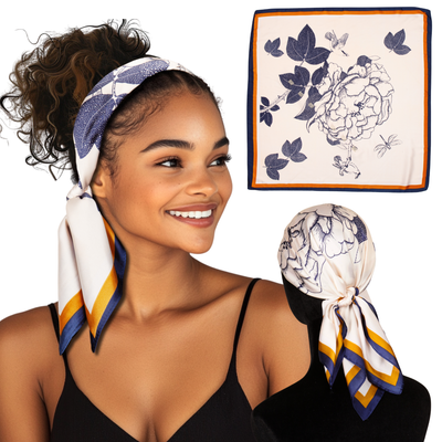 Small Satin Scarf Headband - Navy Birds Non-Slip