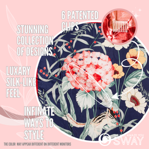 Navy Blue and red floral design laid flat scarf headband