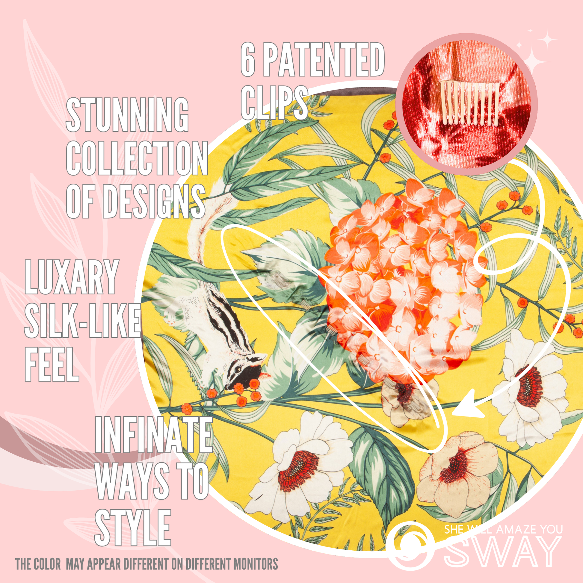 yellow and pink floral design laid flat to show non-slip clips