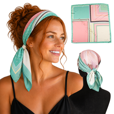 Small Satin Scarf Headband - Patchwork Pink Non-Slip