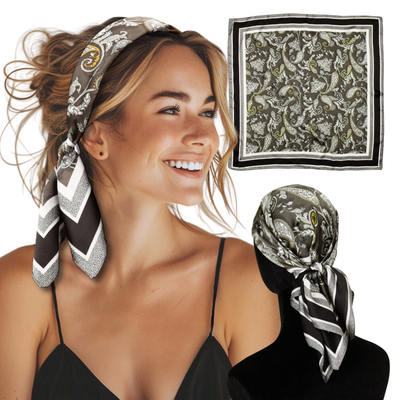 Small Satin Scarf Headband – Dark Green Patterned Non-Slip