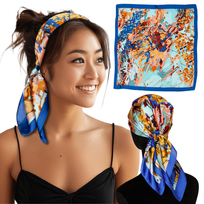 Small Satin Scarf Headband - Blue Splash Non-Slip