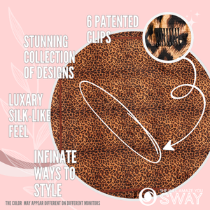 Dark Brown Leopard Satin Headband showing 6 stay put clips 