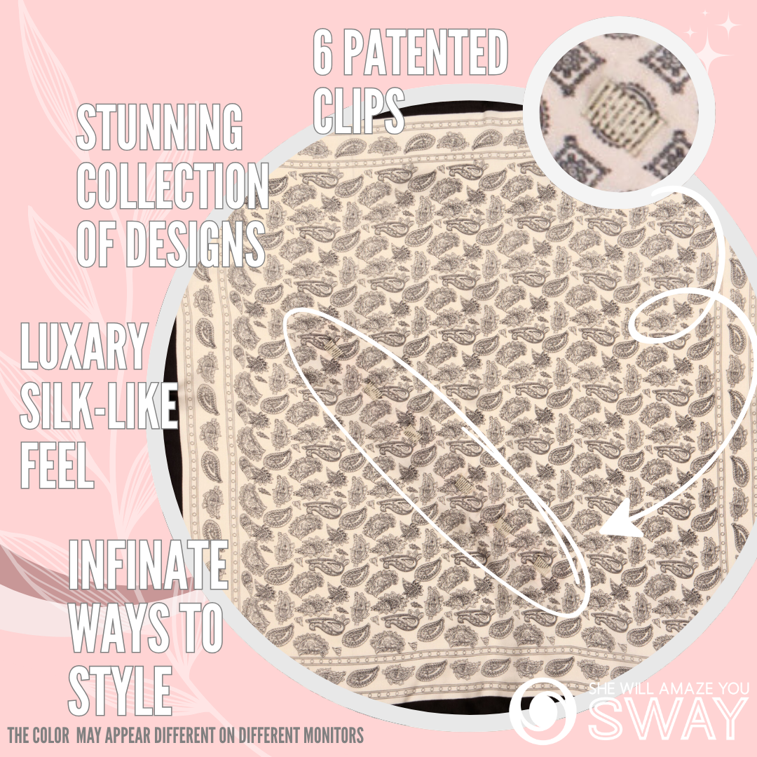 cream and black paisley design scarf headband laid flat 