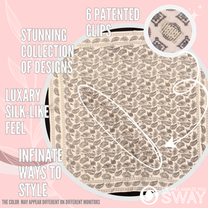 cream and black paisley design scarf headband laid flat 