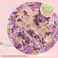 Purple and Gold satin headscarf laid flat showing 6 clips