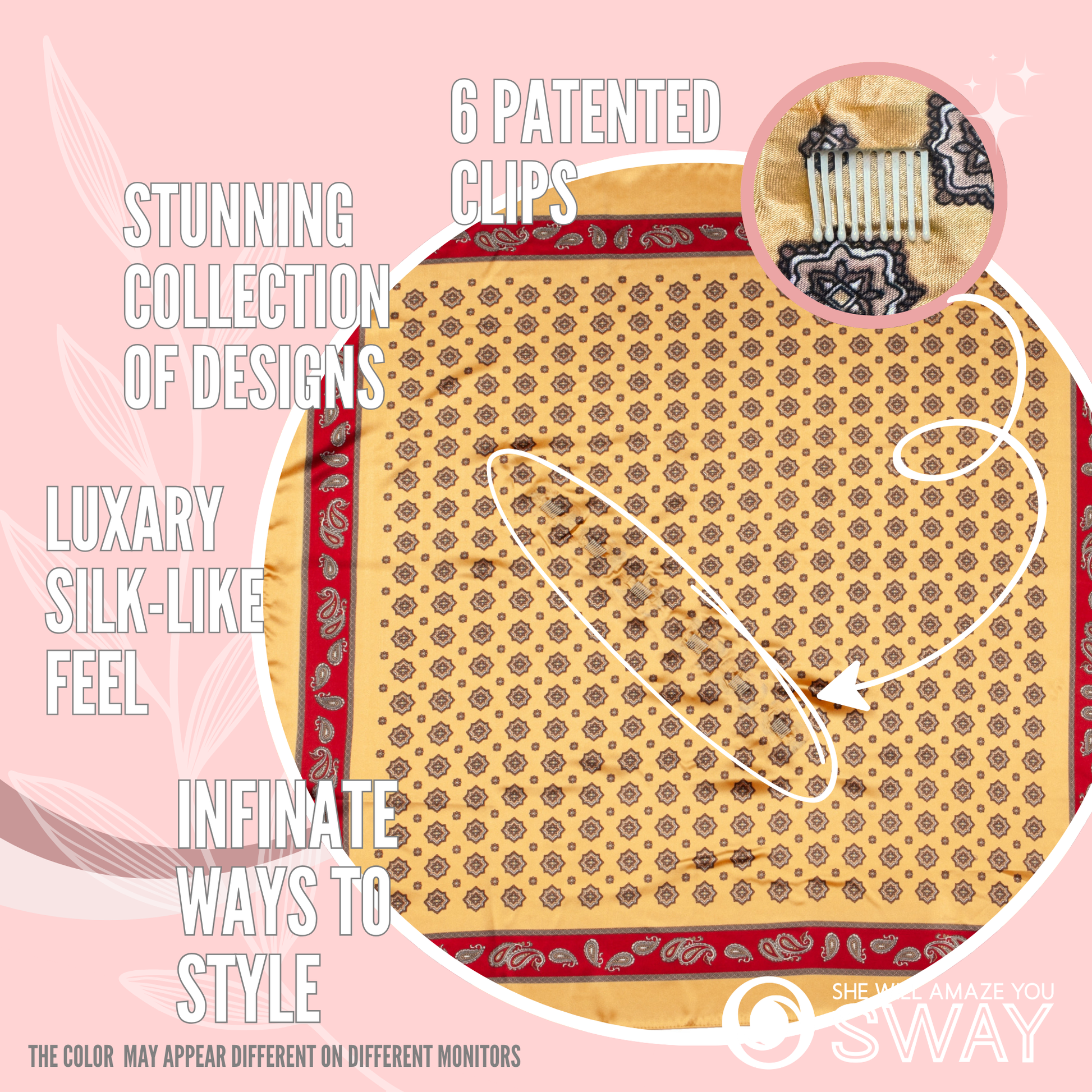 Gold and Red Star and paisley design laid flat showing non-slip clips 