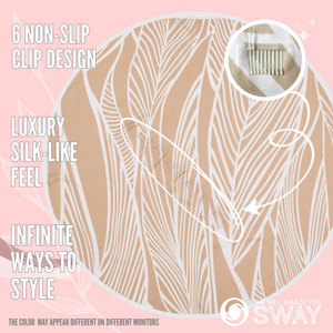 Tan and White Large Satin Twill Scarf laid Flat with non-slip clips 