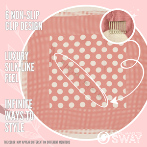 Pink and Cream polka dot large twill satin scarf laid flat 