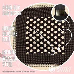 Black and Cream polka dot large twill satin scarf laid flat 