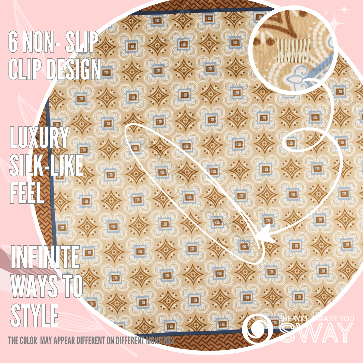 Graphic showing SWAY's Monaco Tan laid flat showing the 6 non-slip clips