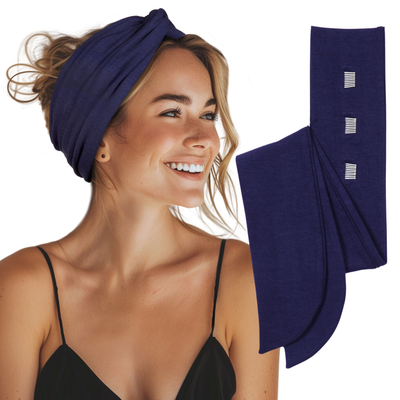 Long Stretch Non-Slip Wide Headband - Navy