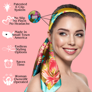 Large Satin Non-slip headband/headscarf with bullet point benefits 