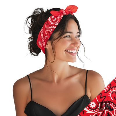 Cotton Bandana Non-Slip Headband - Red
