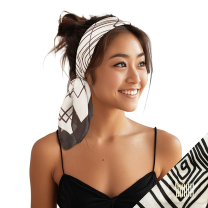 Small Satin Scarf Headband - Black Lines Non-Slip