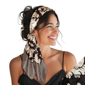 Large Satin Scarf Headband - Black Fancy Non-Slip