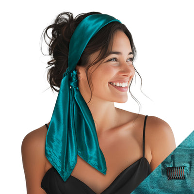 Large Satin Scarf Headband - Turquoise Solid Non-Slip