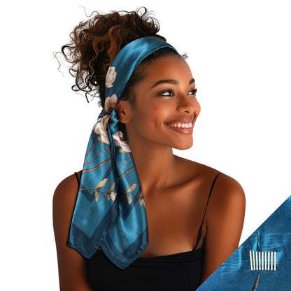 Large Satin Scarf Headband - Turquoise Magnolia Non-Slip