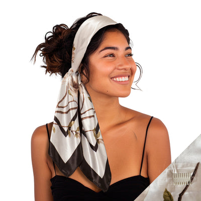 Large Satin Scarf Headband - White Magnolia Non-Slip